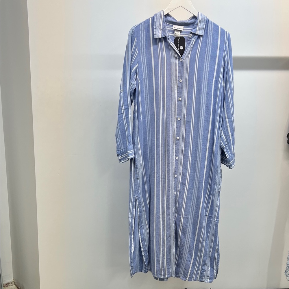 Tommy Bahama Blue and White Striped Shirt Dress